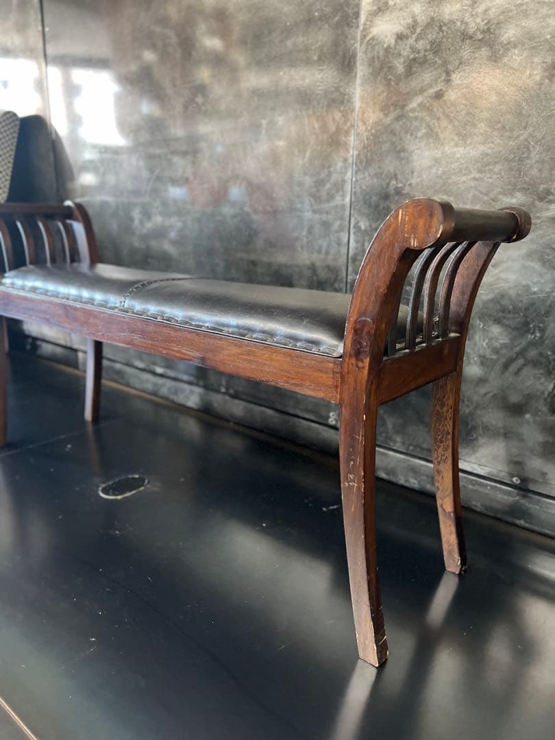 KRN　アンティーク　木製スラットバックスツール