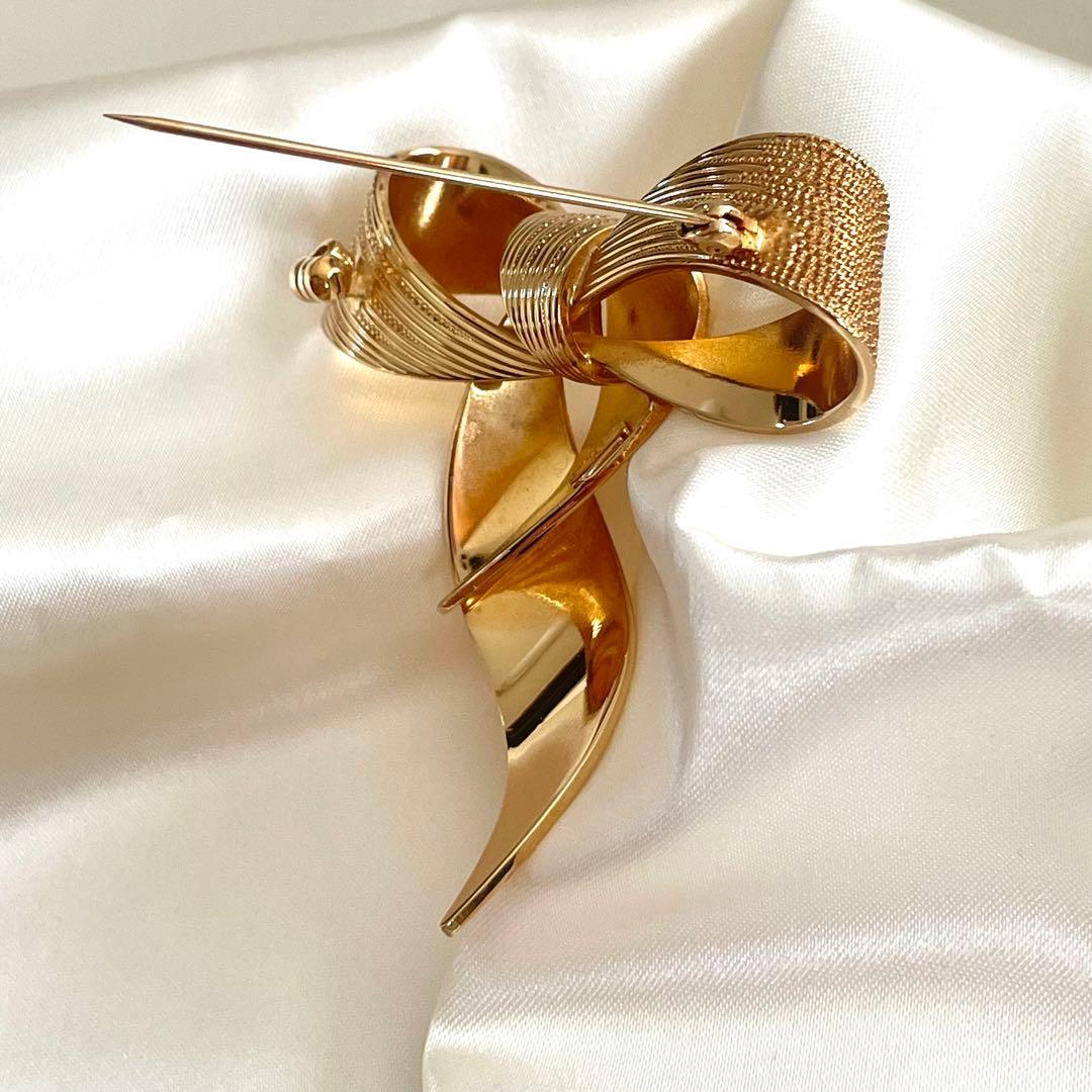 Christian Dior ブローチ　リボン　ゴールド　大ぶり　ビンテージ