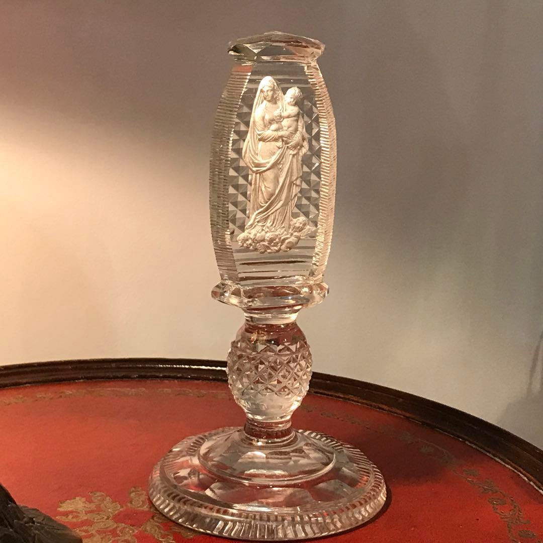 極希少とても古い聖母マリアとイエスの美しいオーナメント☆クリスタル＆セラミック☆