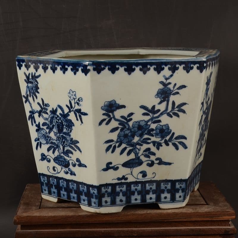 サバの実紋の六方鉢盆栽 工芸品 美術品 置物