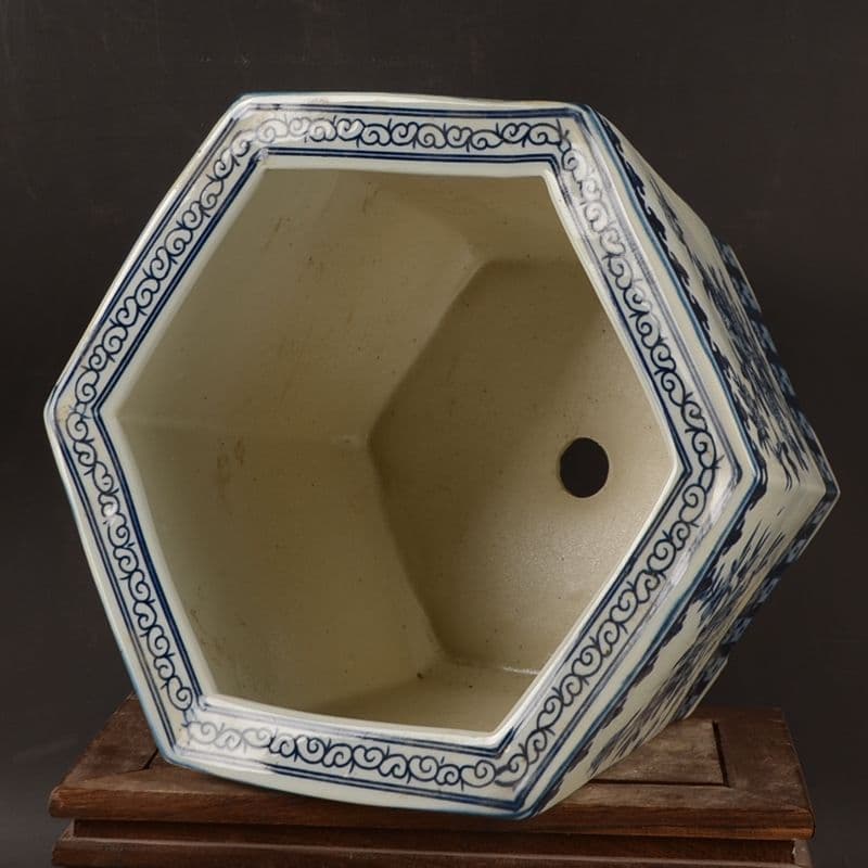 サバの実紋の六方鉢盆栽 工芸品 美術品 置物