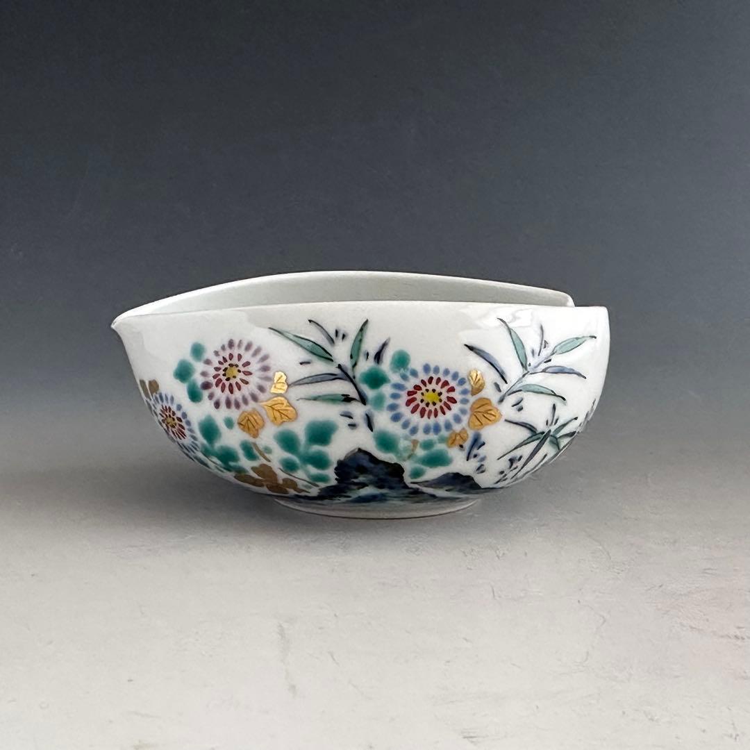 煎茶道具　着彩　菊竹文　湯冷し　平安　清鳳　共箱　京焼　色絵　茶器　茶会