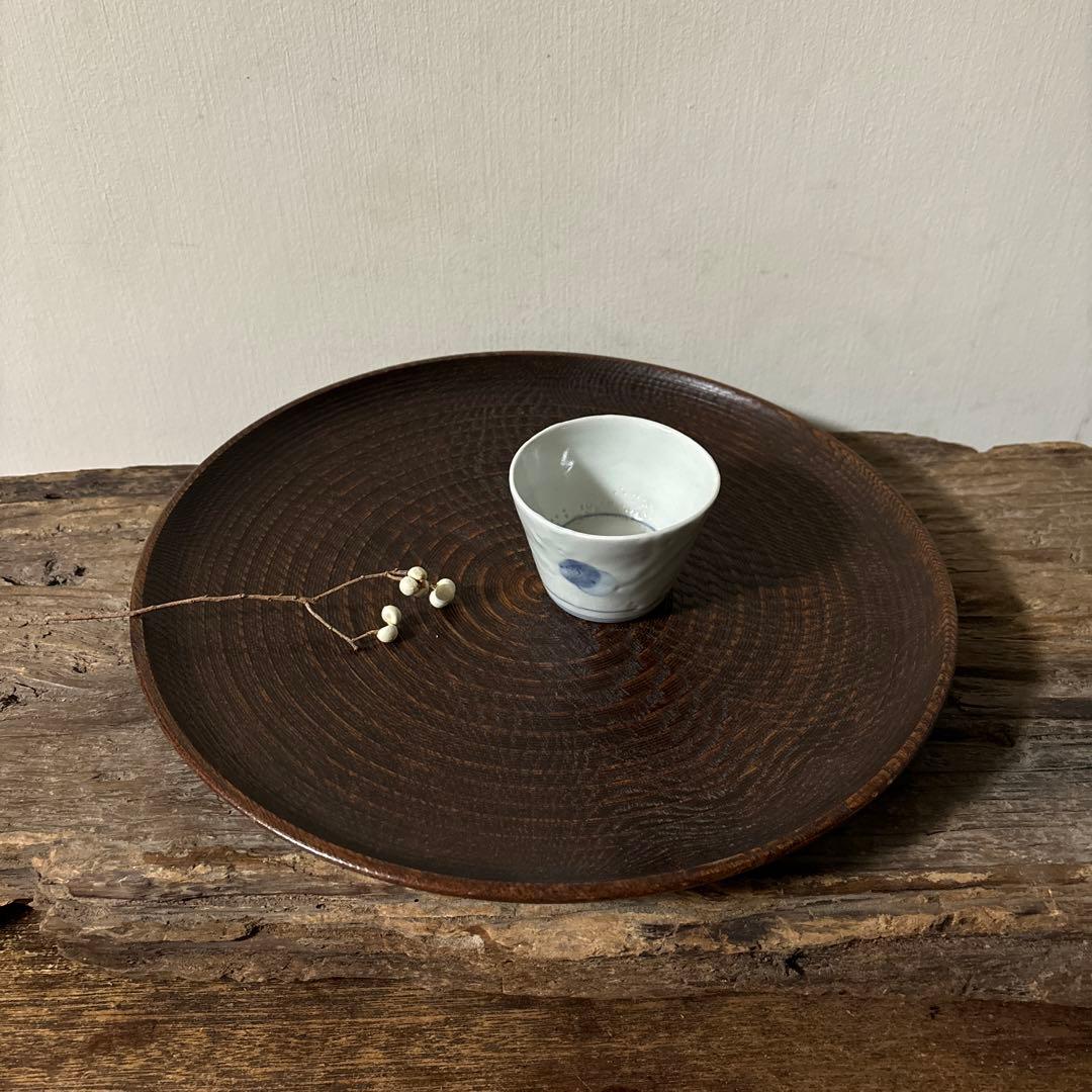 千筋 独楽文 木地盆　⑧丸盆　栗盆　アンティーク　 茶懐石　古美術　酒器検:李朝