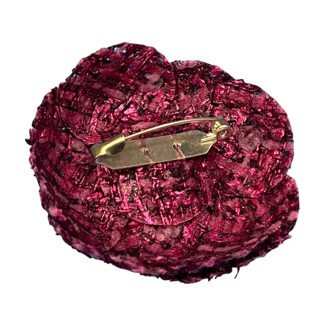 CHANELシャネル ミックスツイード ブローチ ピンク ワインレッド