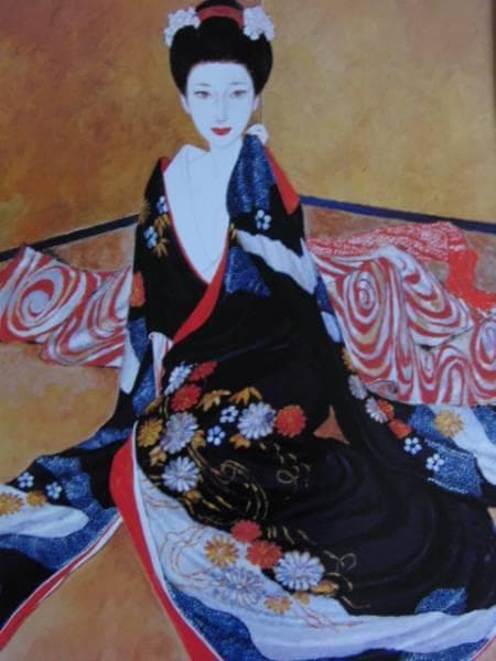 高沢圭一、摘む花、高額画集より、版上刷サイン、新品額付、綺麗、Ｍ