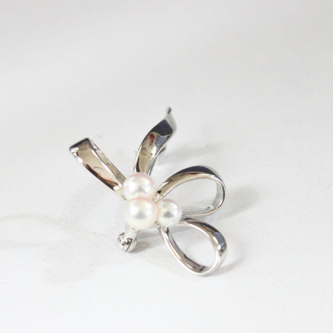 【美品】MIKIMOTO ミキモト パールリボン ブローチ