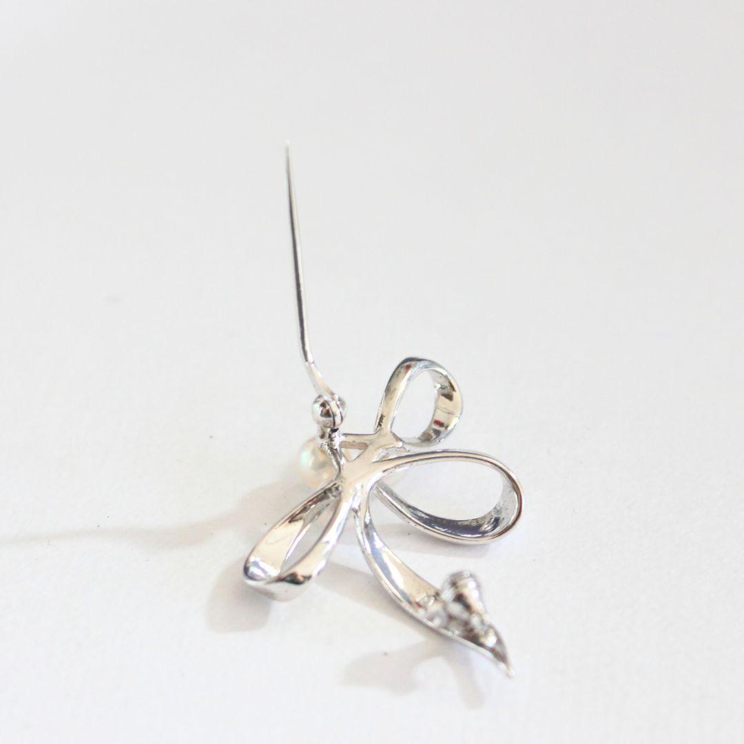 【美品】MIKIMOTO ミキモト パールリボン ブローチ
