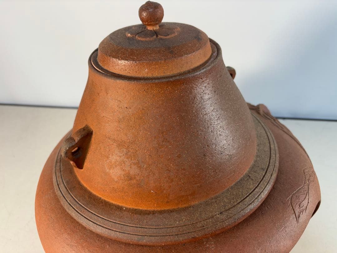 陶器製茶道具 鳳凰風炉　茶釜　敷板(皿)付き