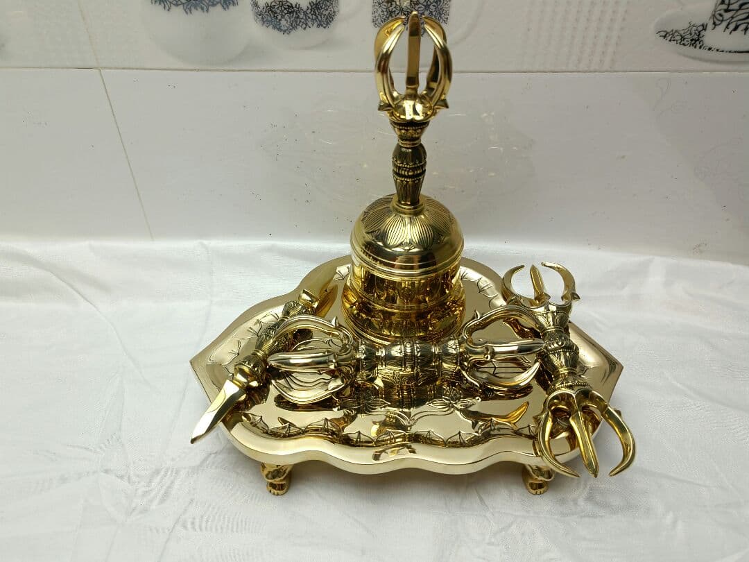 チベット仏教法器 真言宗 セット 鐘 金剛盤 独鈷杵 三鈷杵 五鈷杵 真鍮製