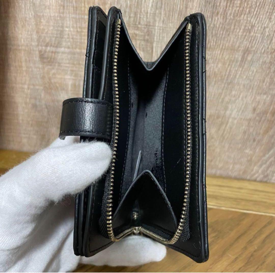 新品✨Kate spade キルティング財布 2つ折り　ブラック　人気カラー