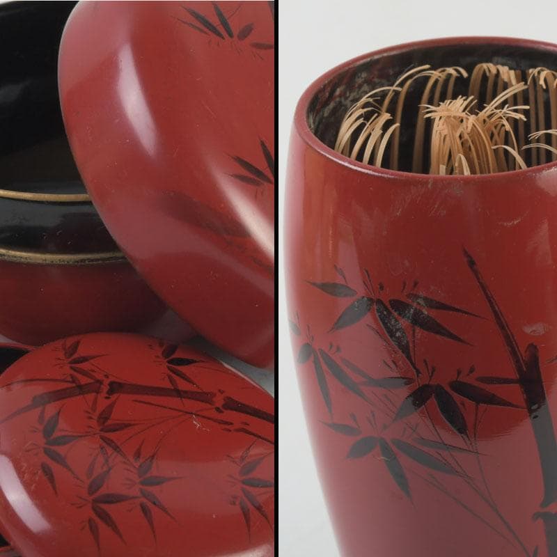 茶道具　利休茶箱　京焼　加藤昌山作　茶碗　振出など　八点一式　仕覆付　M9579