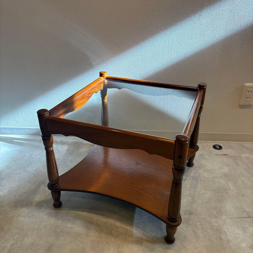 ローテーブル　天板ガラス　ニチハン　木製