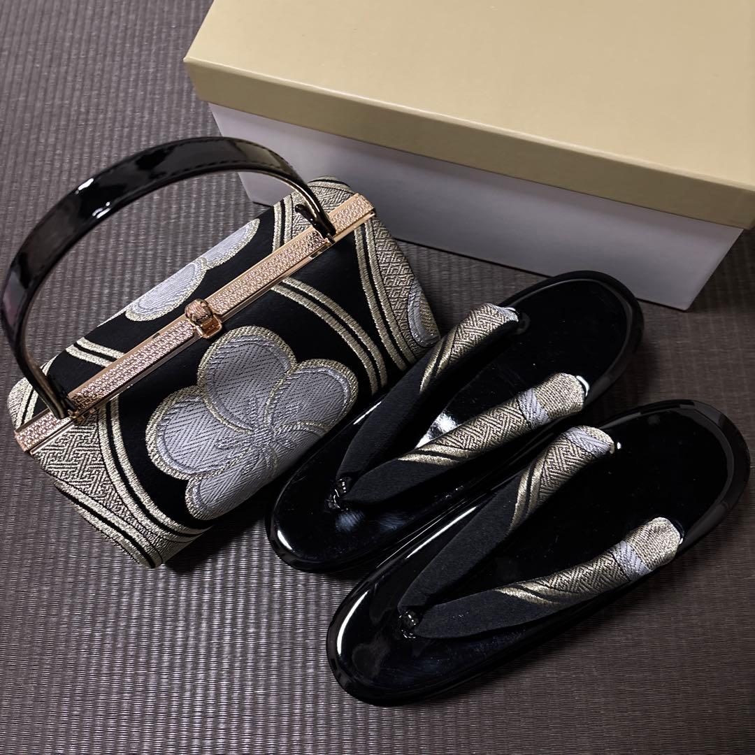 【大人気完売品！】草履バッグセット 厚底 ブラック ゴールド 梅 振り袖 袴