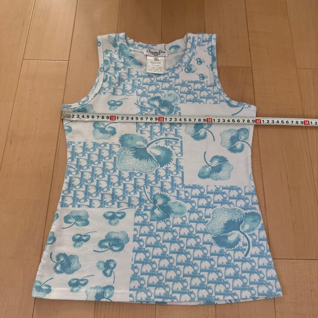 クリスチャンディオール　トロッター柄タンクトップ　40 水色・白