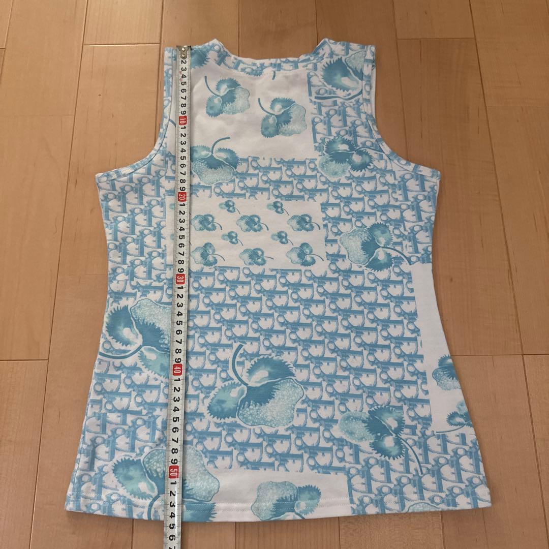 クリスチャンディオール　トロッター柄タンクトップ　40 水色・白
