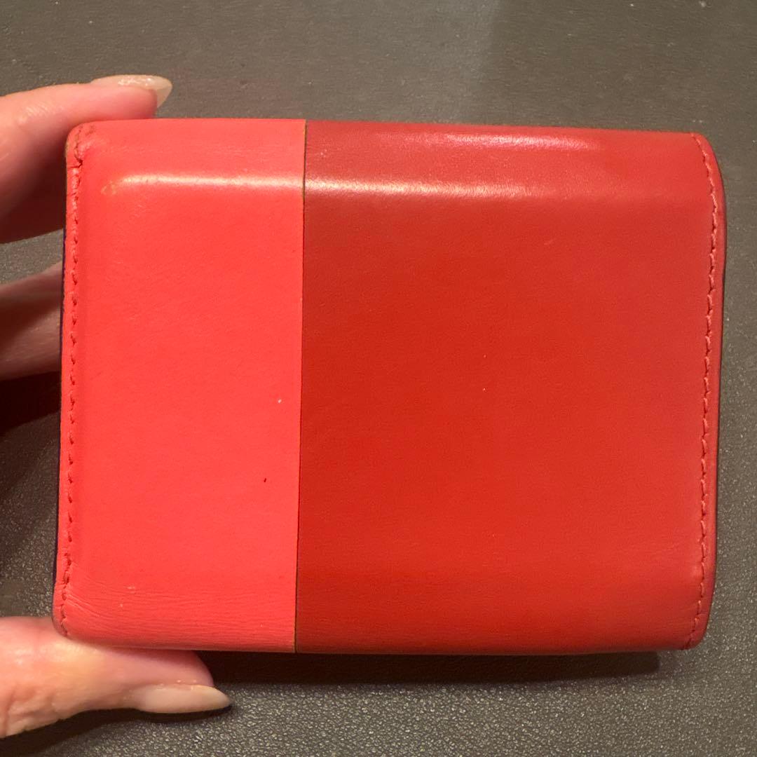 ロエベ LOEWE レザー三つ折り財布 赤 ピンク