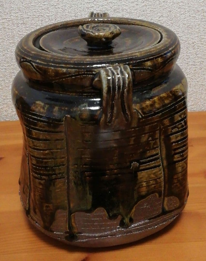 小島喜昭作　唐津焼　耳付　福の神　水指　共箱　茶道具