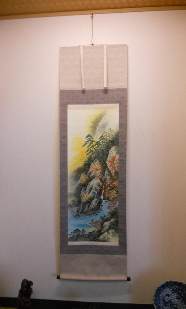 掛け軸 高井一鳳 秋景山水 絹本 希少 軸装 茶道具 掛軸 美品 です。