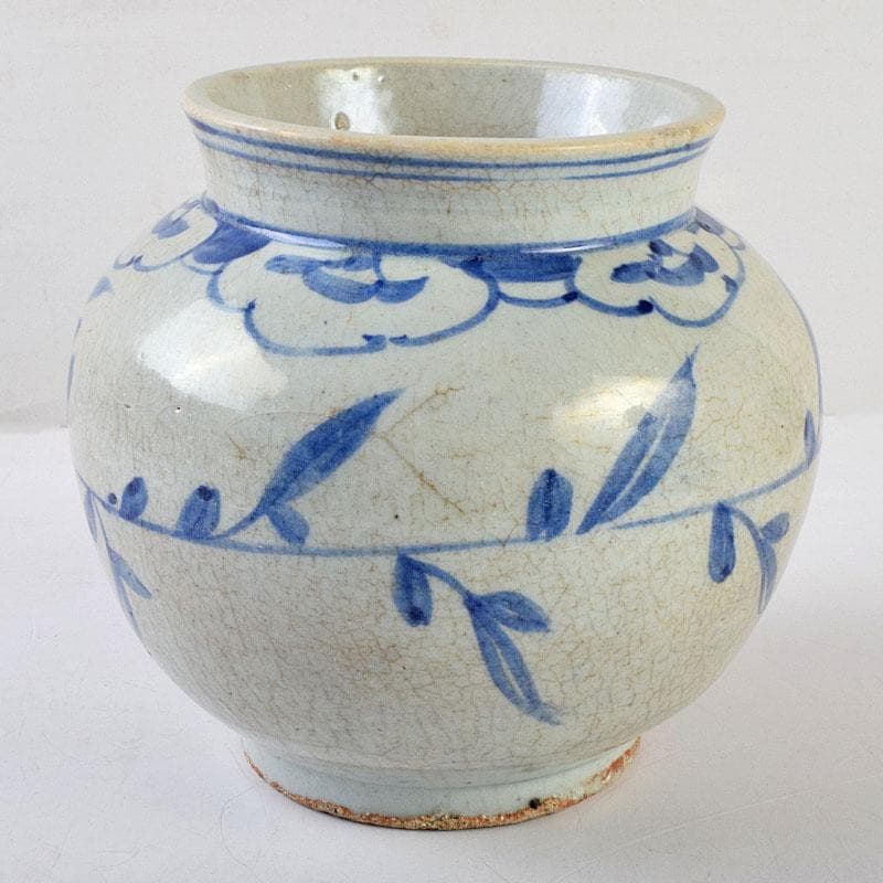 朝鮮美術　李朝　高麗白磁　染付　花文　壷　時代箱付　D　R9146B