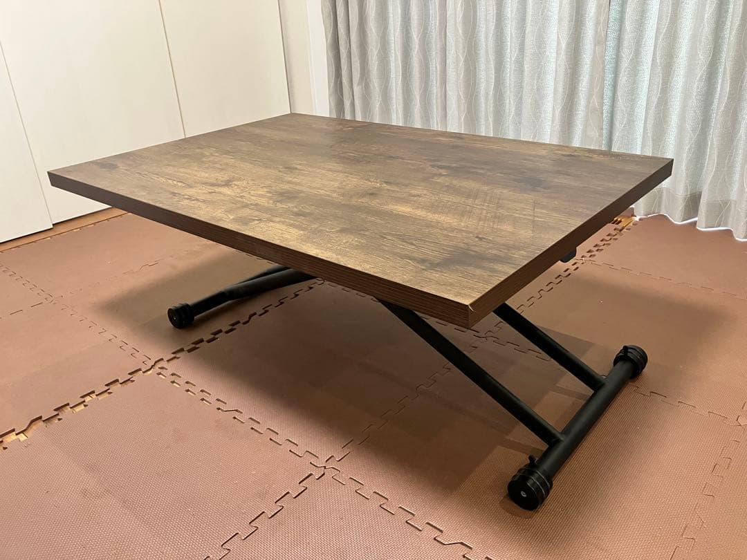 折りたたみ式ガス圧昇降テーブル 120x80cm ブラウン