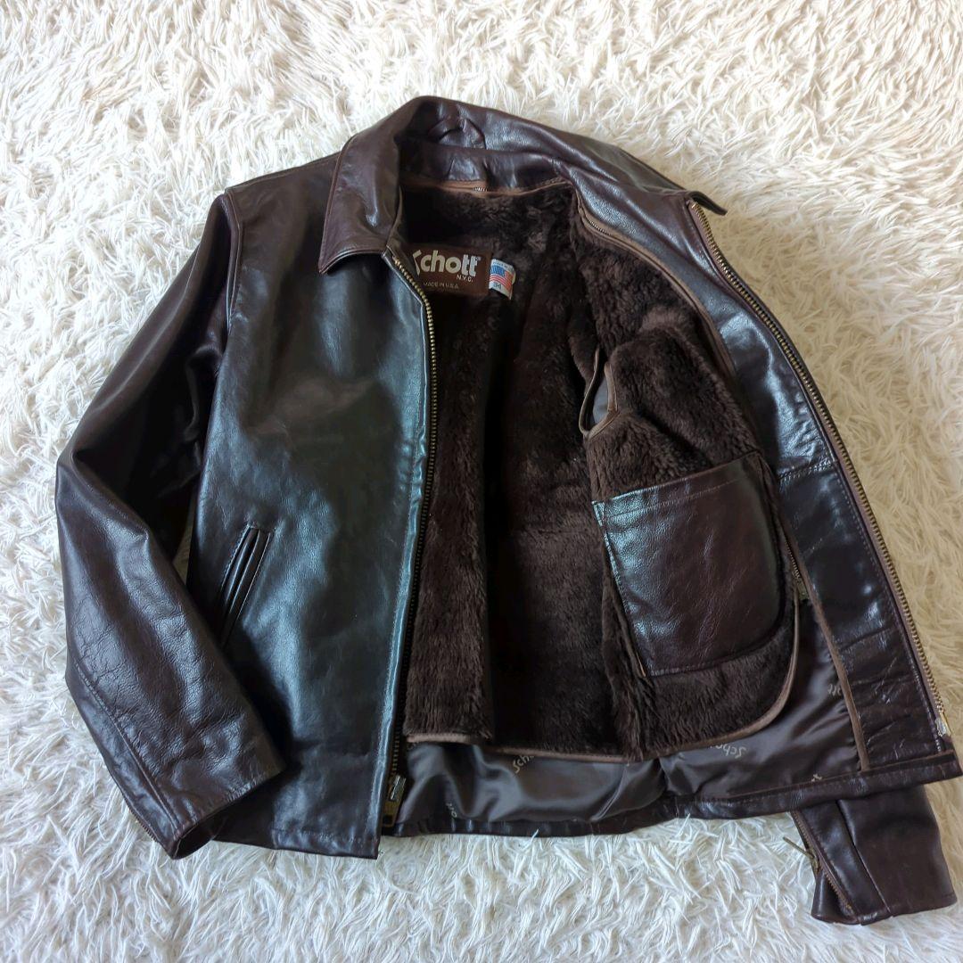 美品 希少 ショットトラッカージャケット 642VS 赤茶 本革 34