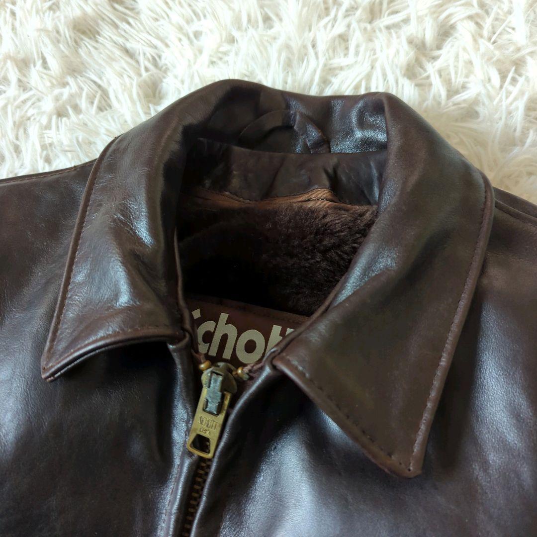 美品 希少 ショットトラッカージャケット 642VS 赤茶 本革 34