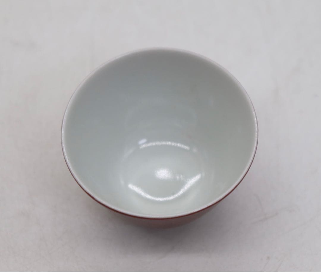 江戸　古清水　紅釉小杯ペア　亀水作　高級茶器　殻手　送料込み250819