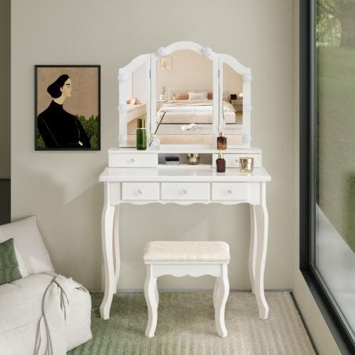 ドレッサー 化粧台 ライト付き 女優ミラー 椅子付き サイド収納 可愛い