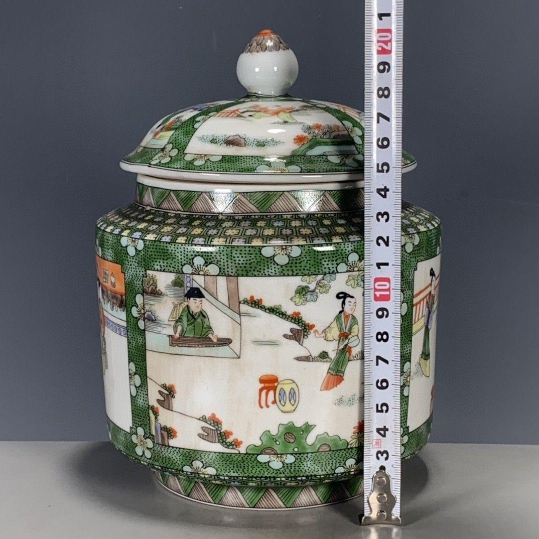 パステル人物故事紋缶 茶道具 景徳鎮 陶磁器 装飾品 現代工芸品 美術品 置物