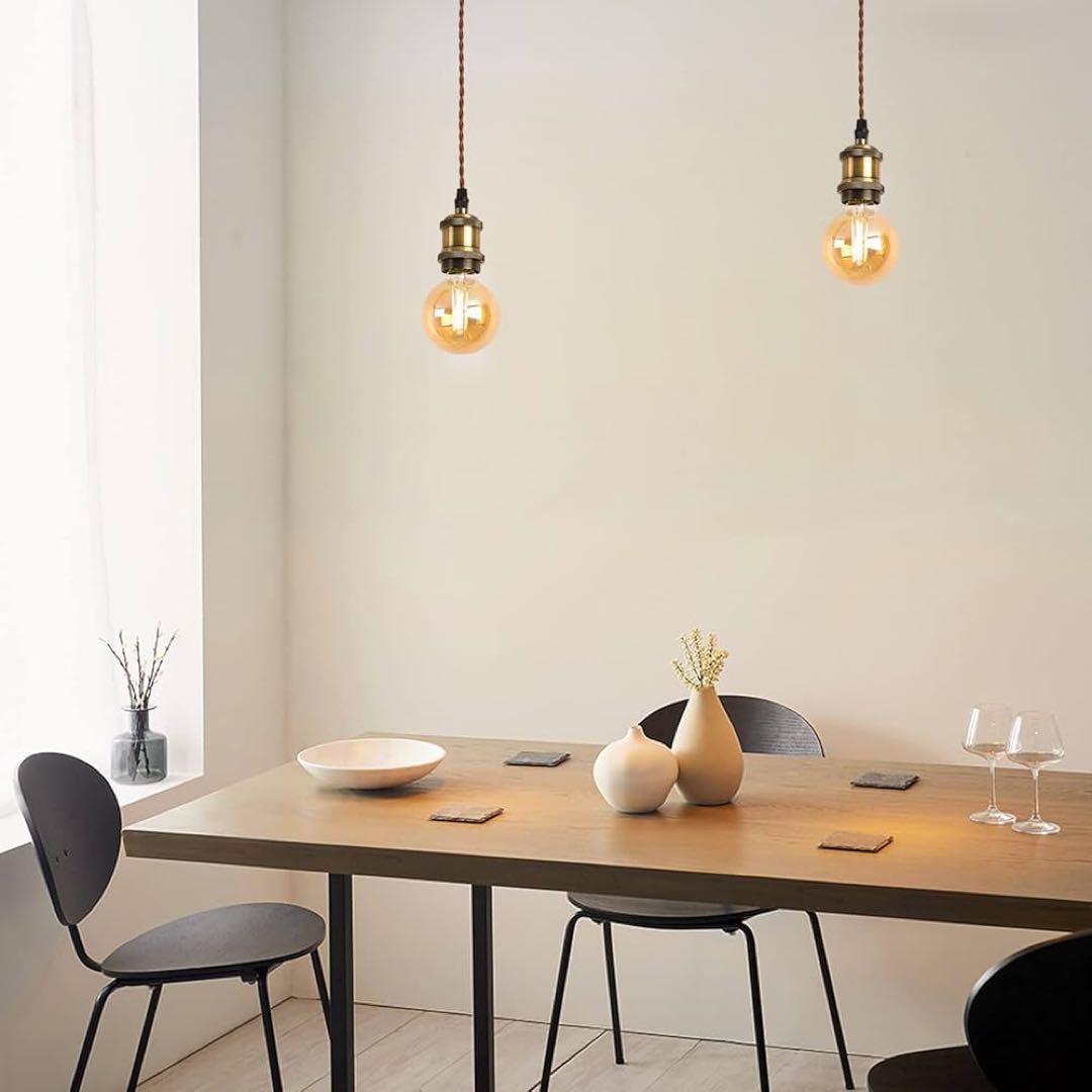 【新品未使用】ペンダントライト E26口金 LED電球付き　レトロ調ライト