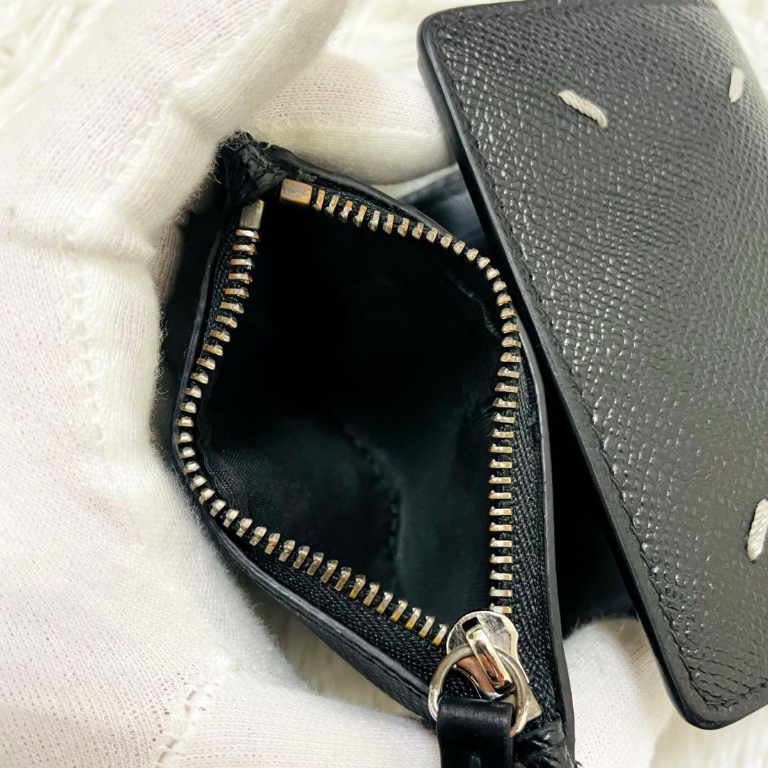 極美✨マルジェラ 三つ折り レザー 4ステッチ シボ革 ブラック