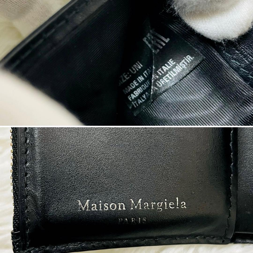 極美✨マルジェラ 三つ折り レザー 4ステッチ シボ革 ブラック
