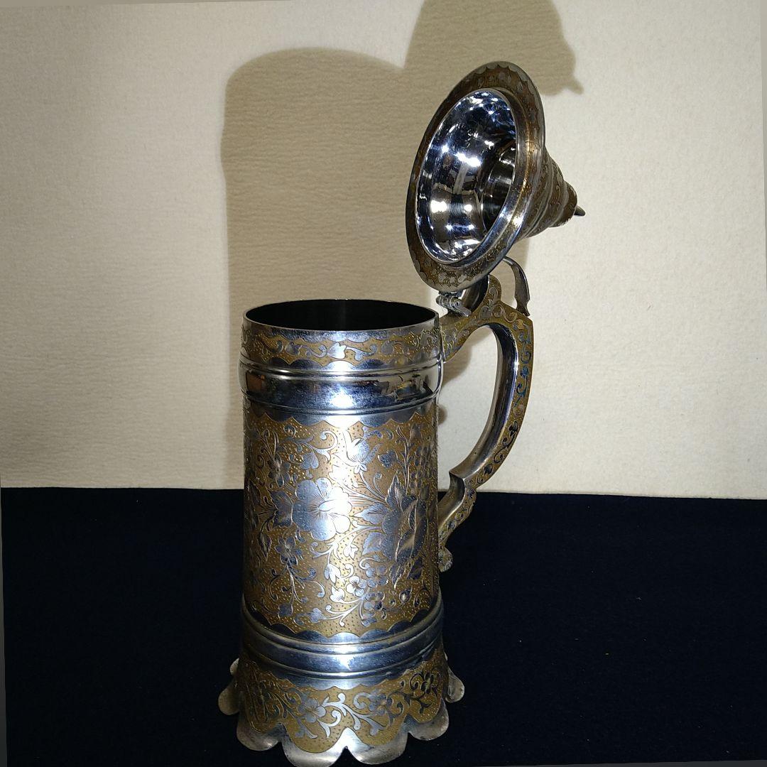 A968 銀製彫金オルゴール 稼働 ピッチャー形【ビンテージ】インド彫金 置物