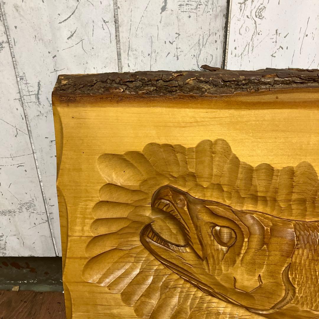 昭和レトロ 木彫り鮭 彫刻 アートレリーフ 壁掛け 一枚板 フィッシュカービング