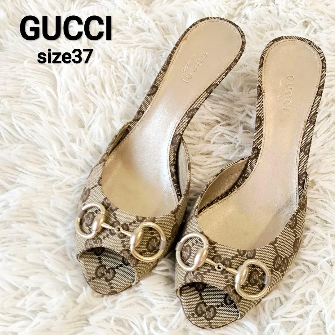 【美品】GUCCI グッチ GG キャンバス ホースビット ミュール サンダル