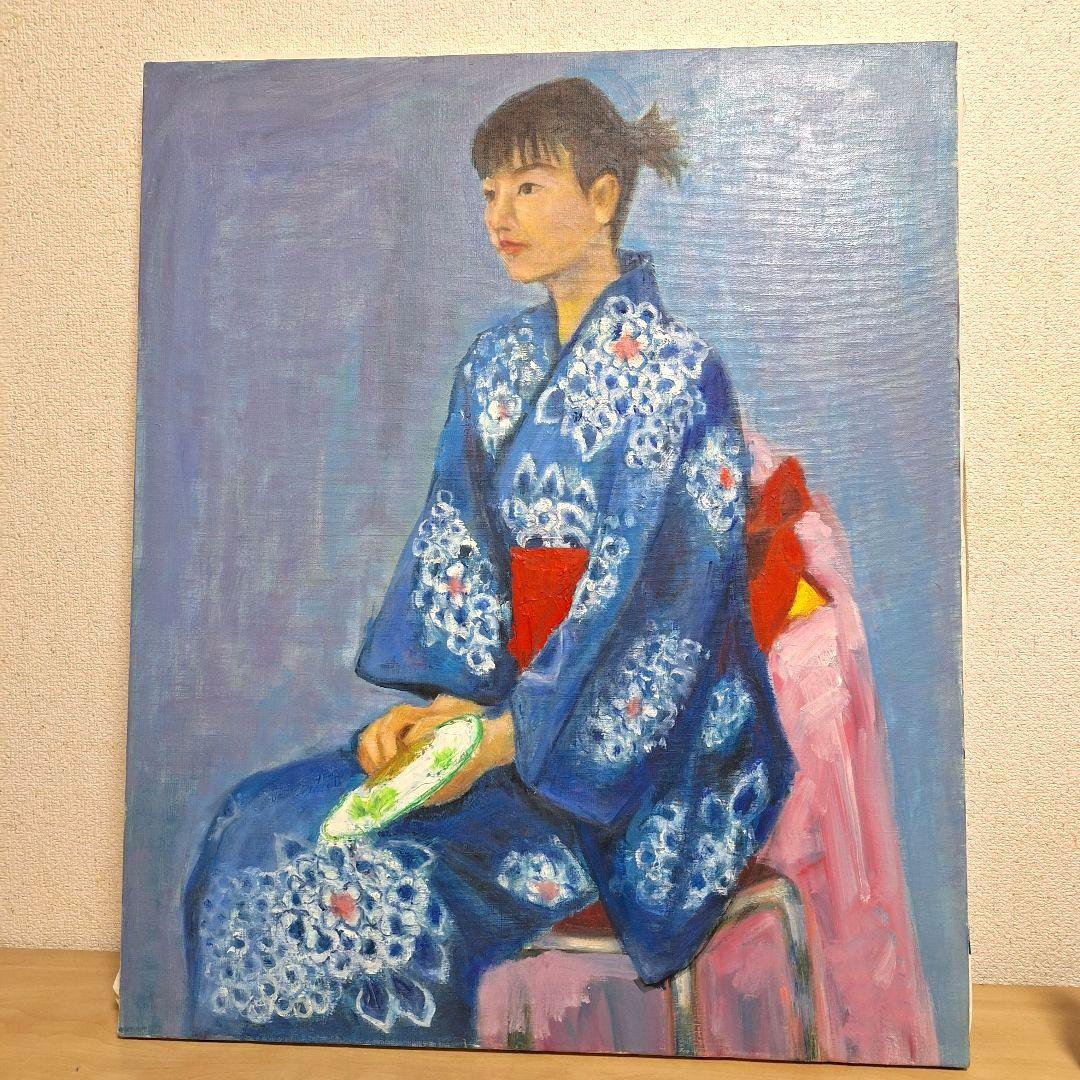 浴衣　人物画　油絵　アンティーク　レトロ