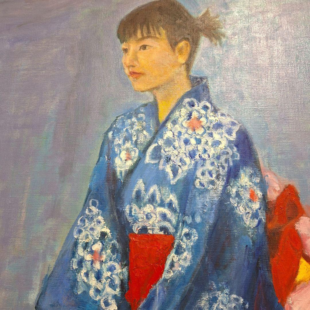 浴衣　人物画　油絵　アンティーク　レトロ