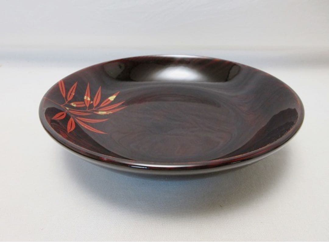 未使用 茶道具 服部俊夫造 松溜塗朱竹蒔絵 銘々皿 5客揃 底サイン 共箱