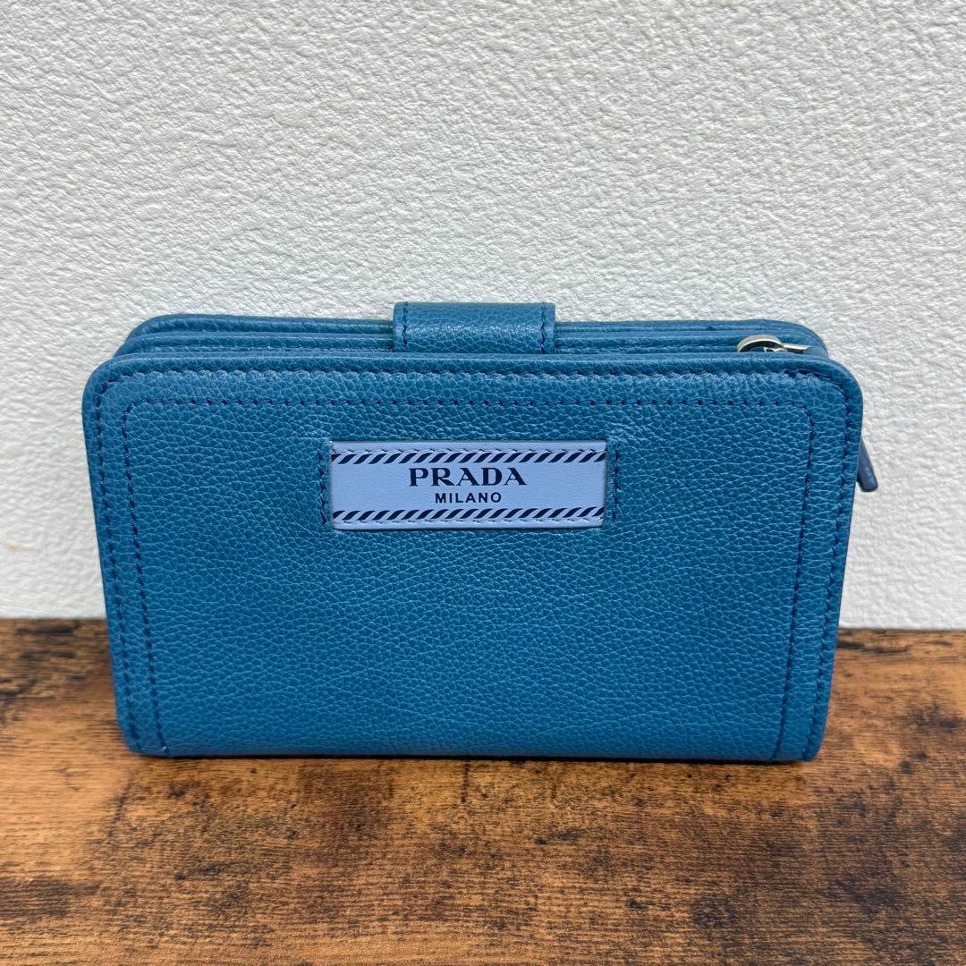 PRADA プラダ 二つ折り財布 ブルー サフィアーノ