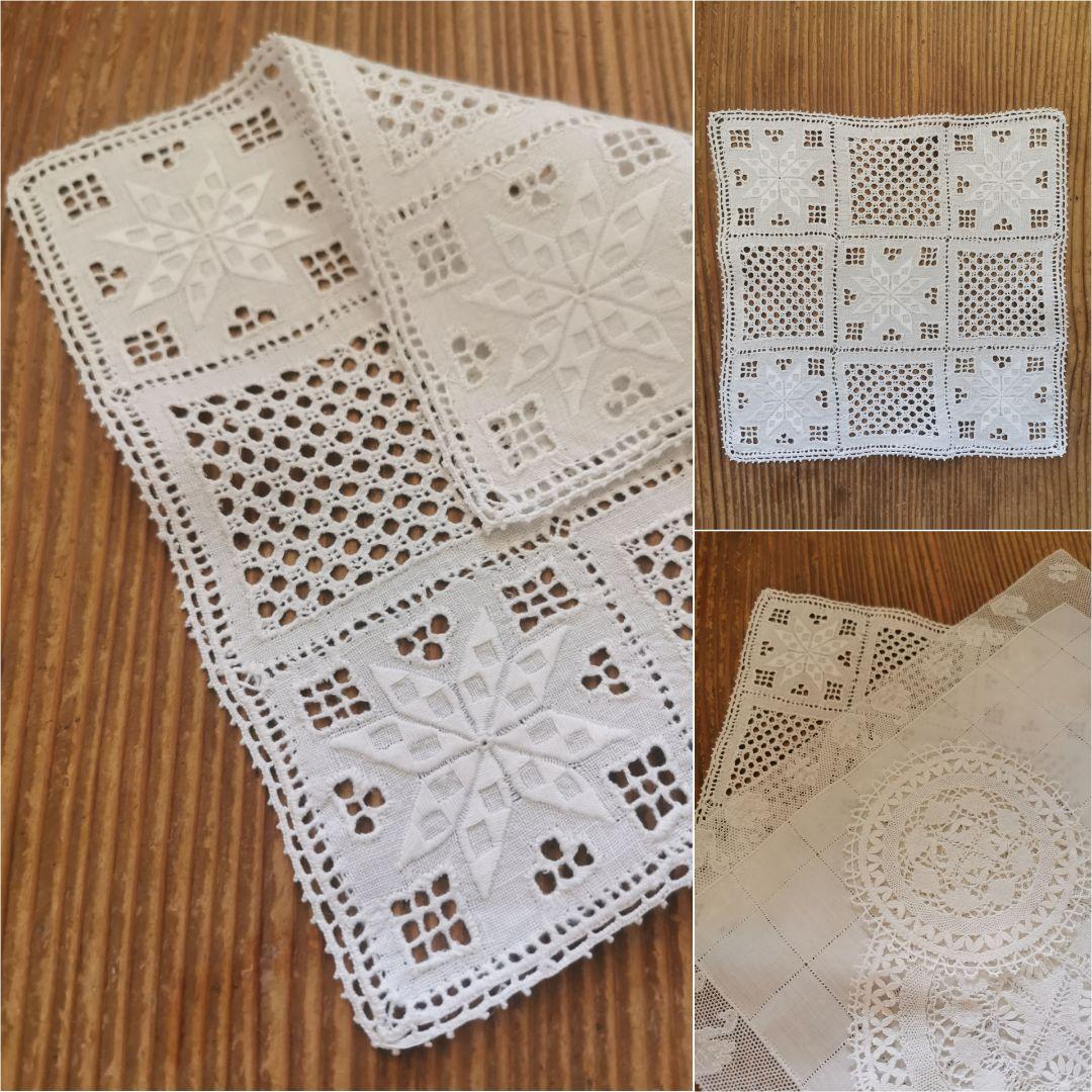 ヴィンテージ 北欧ハーダンガー/ヒデボ 白糸刺繍 ドローンワーク スクエアクロス