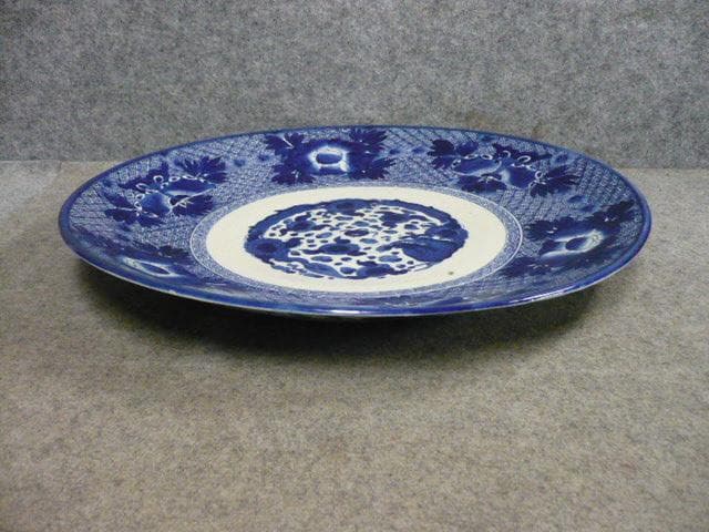 伊万里 格子 蝶 花 ベロ藍 大皿 [B31374]