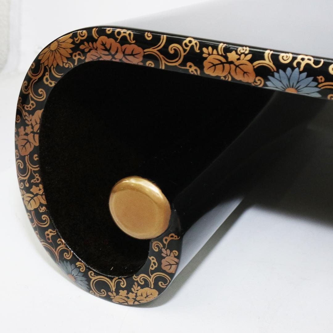 金蒔絵 黒塗 巻足 波足 花台 平卓 飾台 香炉 盆栽 木製 梨地 共箱