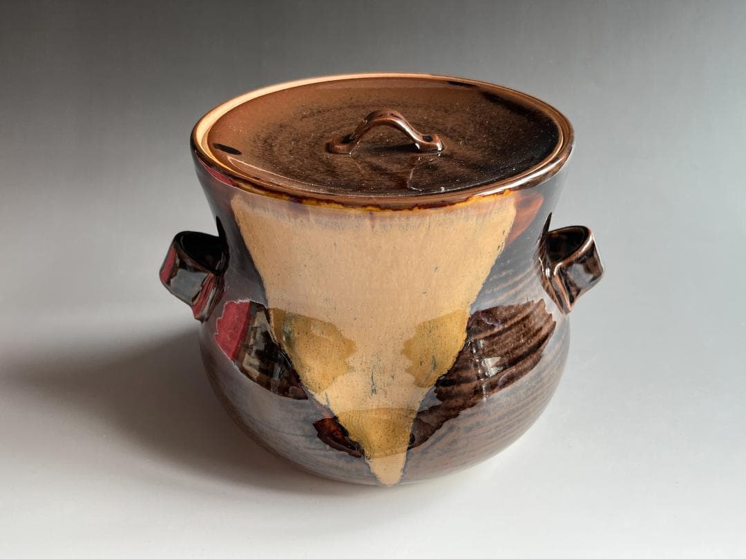 げんじょー　陽炎園　膳所焼　下耳付水指　尋牛斎書付