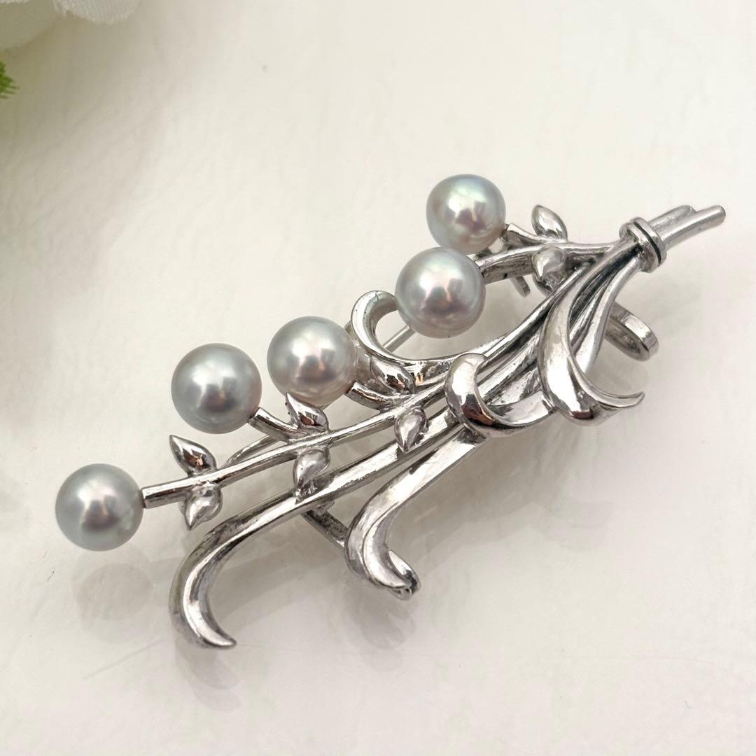 380【ミキモト】シルバー　パール　ブローチ　帯留め