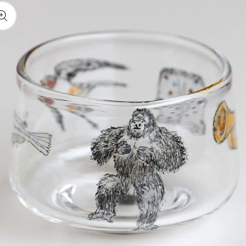 美品　木越あい　しりとり文グラス　ネコ　マウンテンゴリラ　ガラス作家