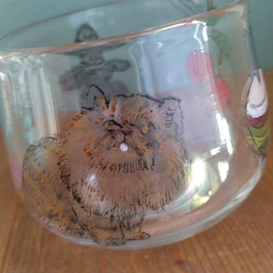 美品　木越あい　しりとり文グラス　ネコ　マウンテンゴリラ　ガラス作家