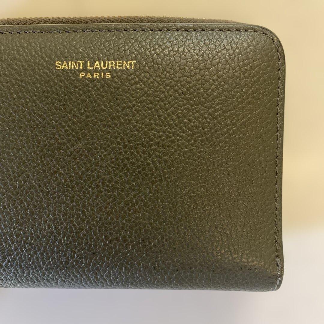 〈美品〉SAINT LAURENT PARIS 折り財布 レザー カーキ　箱有り