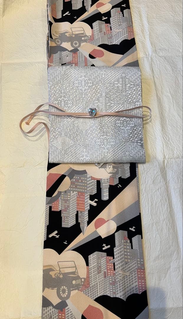 ふりふ 紫織庵コラボ　着物　「あいらぶニューヨーク」　正絹 大正友禅