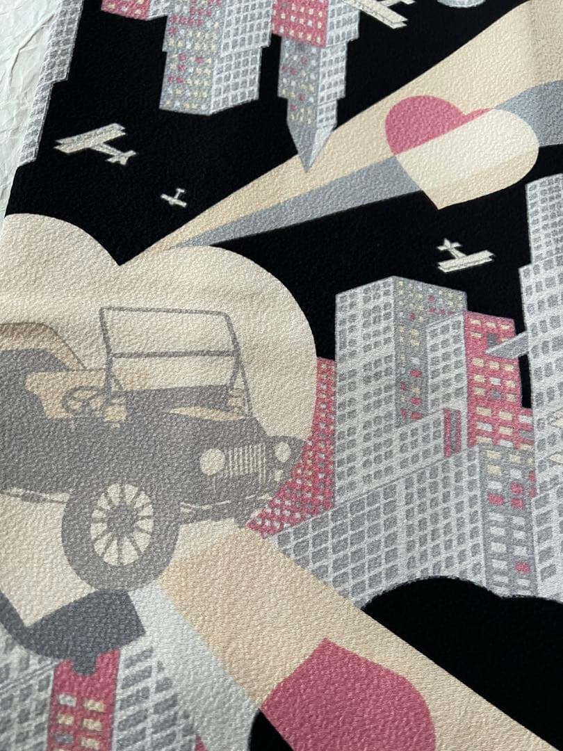 ふりふ 紫織庵コラボ　着物　「あいらぶニューヨーク」　正絹 大正友禅