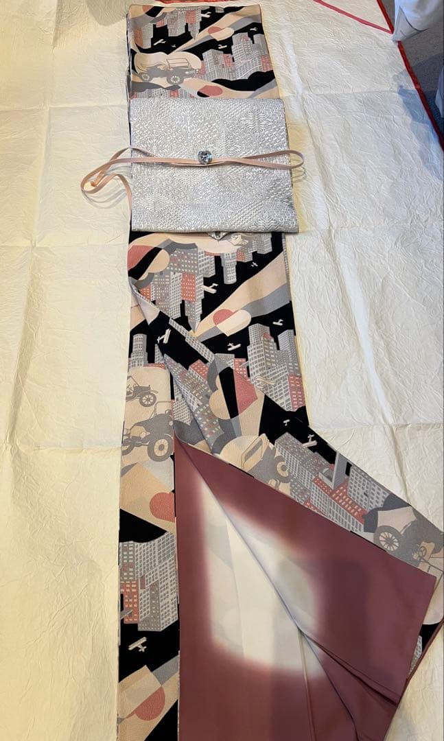 ふりふ 紫織庵コラボ　着物　「あいらぶニューヨーク」　正絹 大正友禅